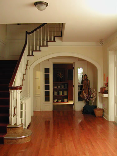 New wood flooring replaced the linoleum in the foyer of the Retreat Center, 2001.